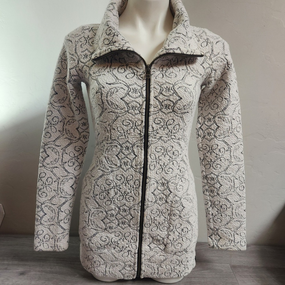 TONIA DEBELLIS White Black Quilted Jacquard Molly Jacket XS TP Ruched Collar Fit